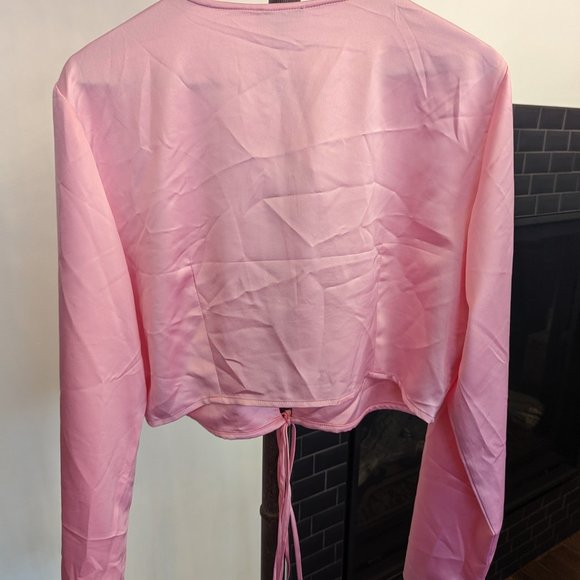 Pink Satin Dynamite Open Front Blouse s:XL - Picture 4 of 5